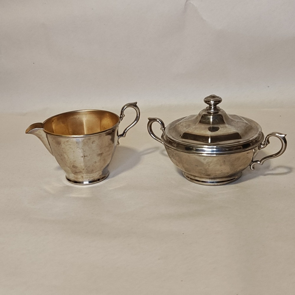VTG MB Means Best Creamer & Lidded Sugar Bowl MCM 691 Manning Bowman Silver Pl - Picture 2 of 13